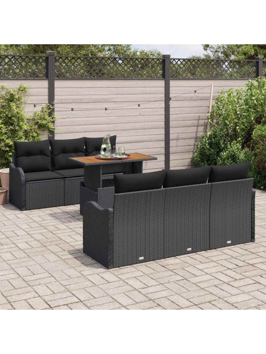 Dārza dīvānu komplekts ar spilvenu 7 pcs melna 100 x 55 x 73 cm