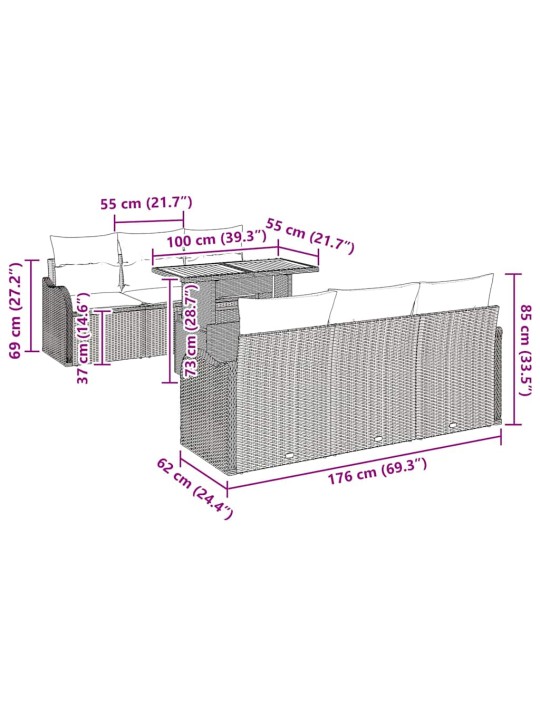 Dārza dīvānu komplekts ar spilvenu 7 pcs melna 100 x 55 x 73 cm