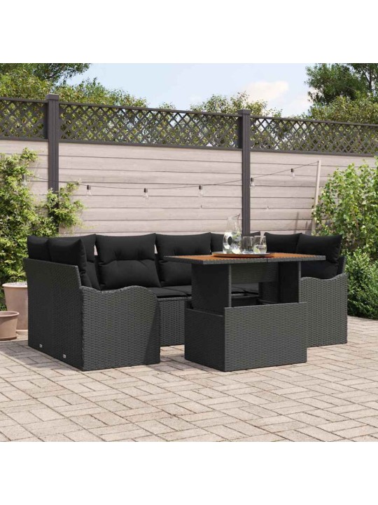 Dārza dīvānu komplekts ar spilvenu 7 pcs melna 100 x 55 x 73 cm