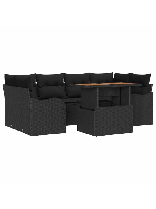 Dārza dīvānu komplekts ar spilvenu 7 pcs melna 100 x 55 x 73 cm