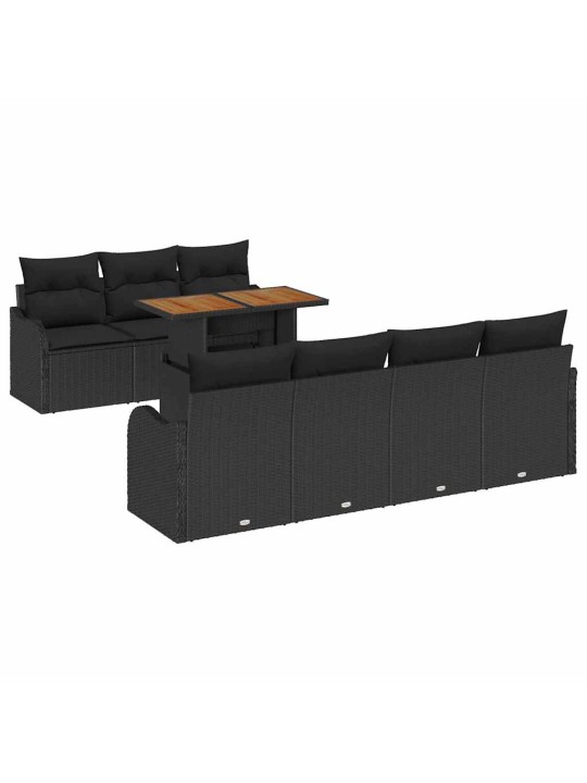 Dārza dīvānu komplekts ar spilvenu 8 pcs melna 100 x 55 x 73 cm