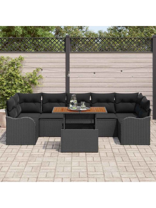 Dārza dīvānu komplekts ar spilvenu 8 pcs melna 100 x 55 x 73 cm