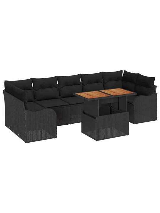 Dārza dīvānu komplekts ar spilvenu 8 pcs melna 100 x 55 x 73 cm