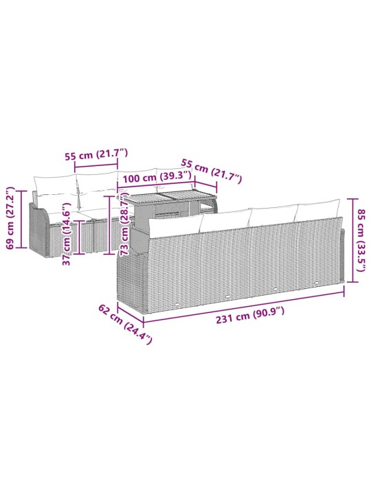 Dārza dīvānu komplekts ar spilvenu 7 pcs melna 100 x 55 x 73 cm