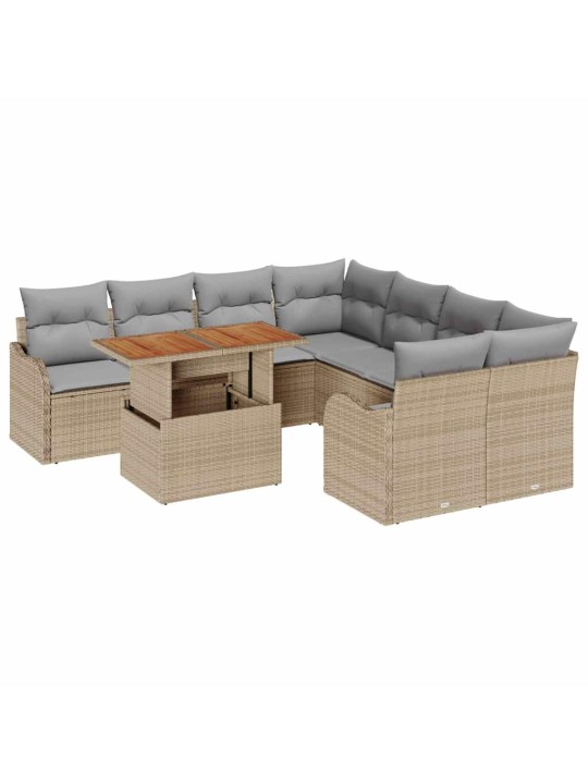 Dārza dīvānu komplekts ar spilvenu 7 pcs bēša un gaiši pelēka