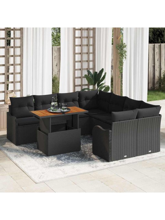 Dārza dīvānu komplekts ar spilvenu 7 pcs melna 100 x 55 x 73 cm