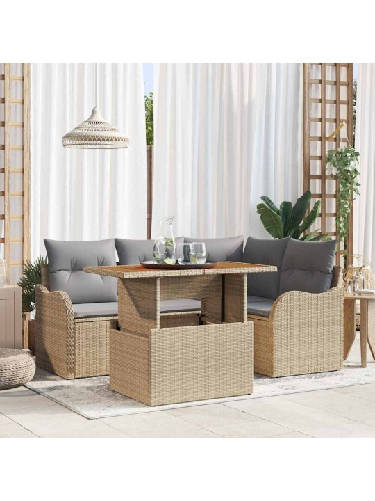 Dārza dīvānu komplekts ar spilvenu 5 pcs bēša un gaiši pelēka