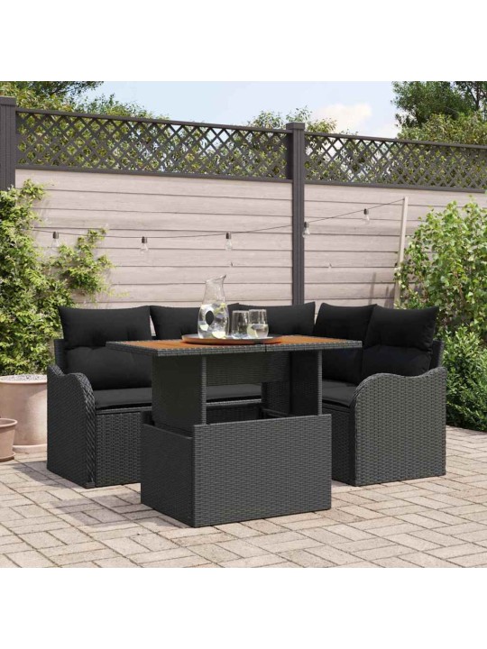Dārza dīvānu komplekts ar spilvenu 5 pcs melna 100 x 55 x 73 cm