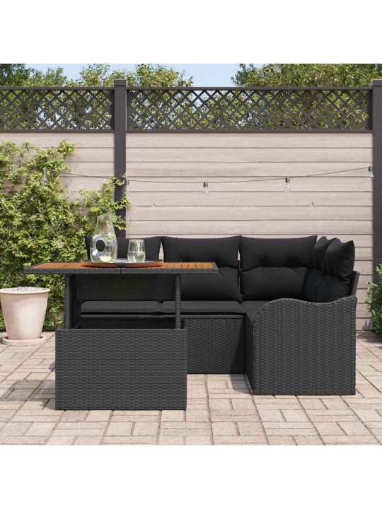 Dārza dīvānu komplekts ar spilvenu 5 pcs melna 100 x 55 x 73 cm