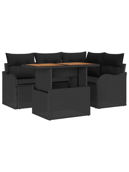 Dārza dīvānu komplekts ar spilvenu 5 pcs melna 100 x 55 x 73 cm