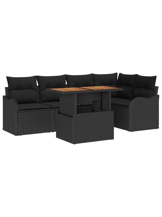 Dārza dīvānu komplekts ar spilvenu 6 pcs melna 100 x 55 x 73 cm