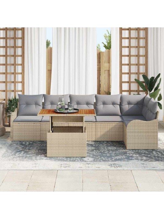 Dārza dīvānu komplekts ar spilvenu 7 pcs bēša un gaiši pelēka