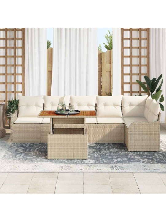 Dārza dīvānu komplekts 7 pcs bēša un krēmkrāsa 100 x 55 x 73 cm