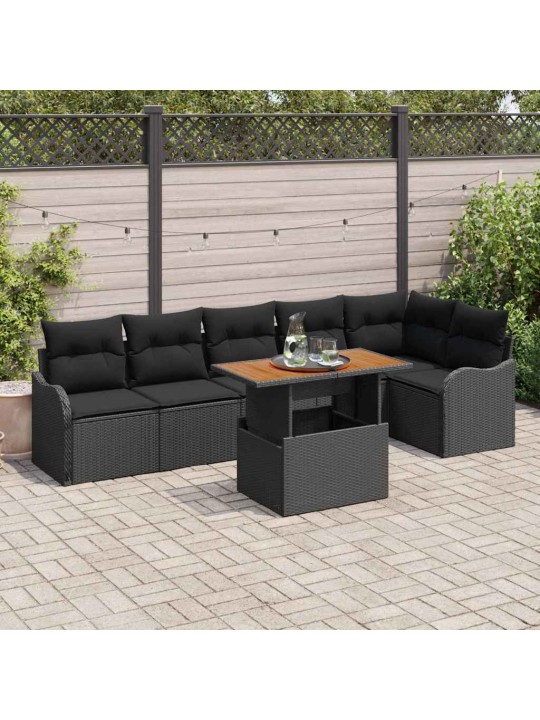 Dārza dīvānu komplekts ar spilvenu 7 pcs melna 100 x 55 x 73 cm