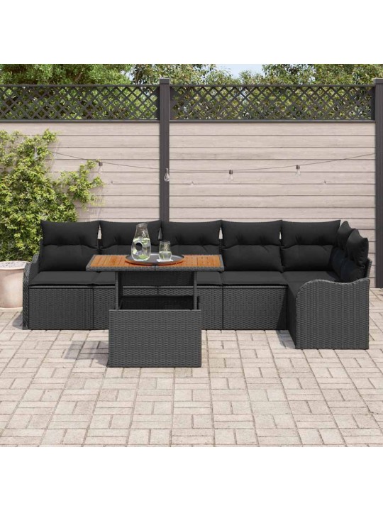 Dārza dīvānu komplekts ar spilvenu 7 pcs melna 100 x 55 x 73 cm