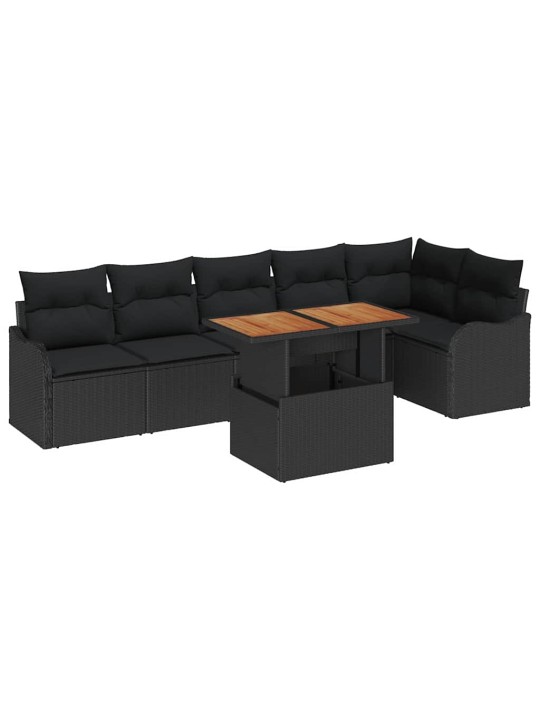 Dārza dīvānu komplekts ar spilvenu 7 pcs melna 100 x 55 x 73 cm