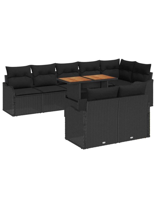 Dārza dīvānu komplekts ar spilvenu 9 pcs melna 100 x 55 x 73 cm
