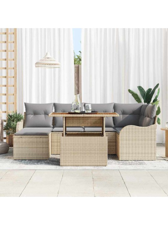 Dārza dīvānu komplekts ar spilvenu 7 pcs bēša un gaiši pelēka
