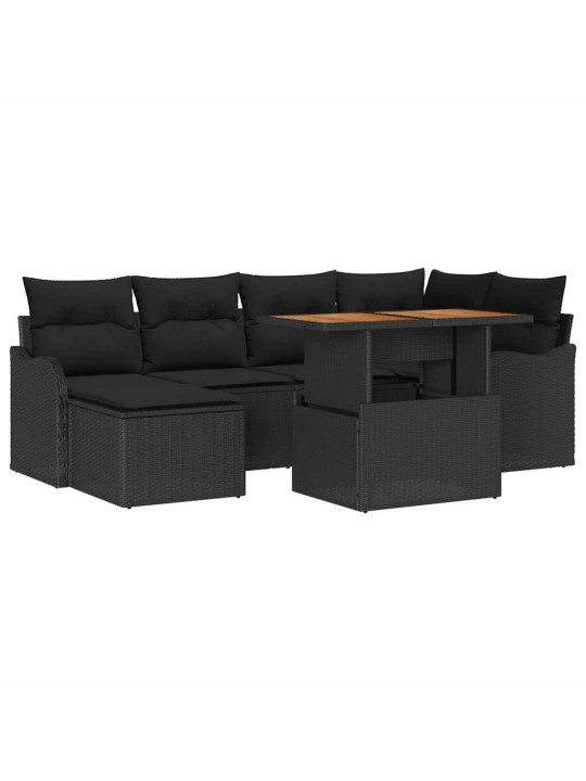 Dārza dīvānu komplekts ar spilvenu 7 pcs melna