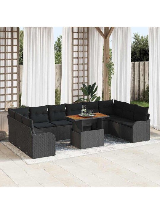 Dārza dīvānu komplekts 11 pcs melna 100 x 55 x 73 cm