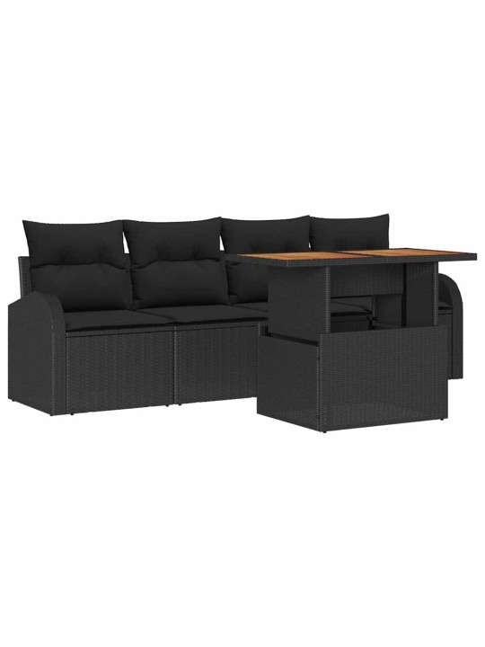 Dārza dīvānu komplekts ar spilvenu 5 pcs melna 100 x 55 x 73 cm