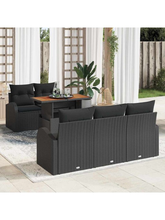 Dārza dīvānu komplekts ar spilvenu 6 pcs melna 100 x 55 x 73 cm