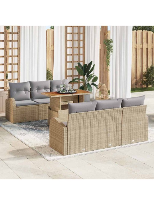 Dārza dīvānu komplekts ar spilvenu 7 pcs bēša un gaiši pelēka