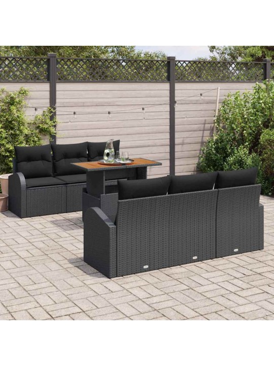 Dārza dīvānu komplekts ar spilvenu 7 pcs melna 100 x 55 x 73 cm