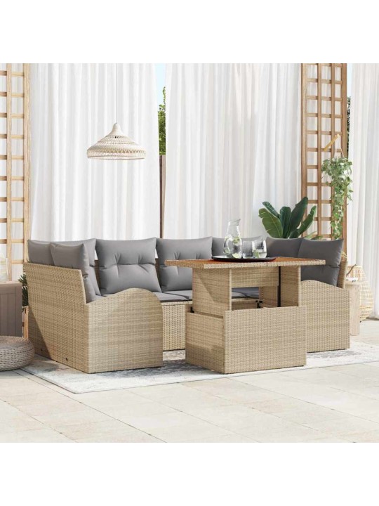 Dārza dīvānu komplekts ar spilvenu 7 pcs bēša un gaiši pelēka