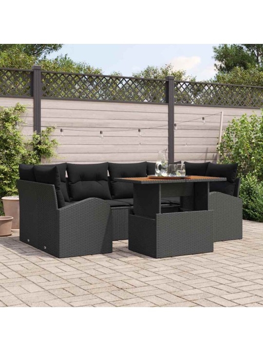 Dārza dīvānu komplekts ar spilvenu 7 pcs melna 100 x 55 x 73 cm