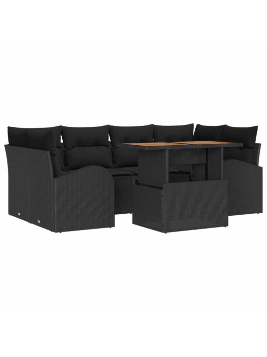 Dārza dīvānu komplekts ar spilvenu 7 pcs melna 100 x 55 x 73 cm