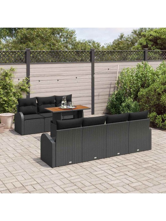 Dārza dīvānu komplekts ar spilvenu 8 pcs melna 100 x 55 x 73 cm