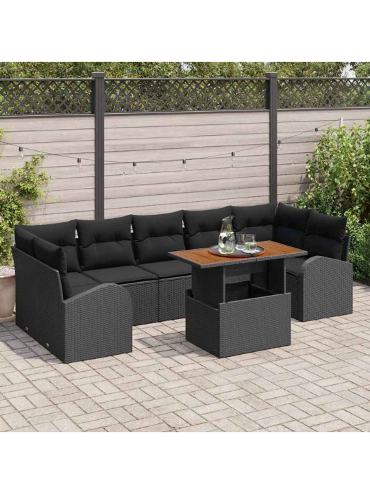 Dārza dīvānu komplekts ar spilvenu 8 pcs melna 100 x 55 x 73 cm