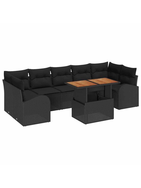 Dārza dīvānu komplekts ar spilvenu 8 pcs melna 100 x 55 x 73 cm