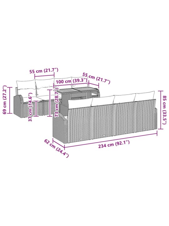 Dārza dīvānu komplekts ar spilvenu 7 pcs melna 100 x 55 x 73 cm