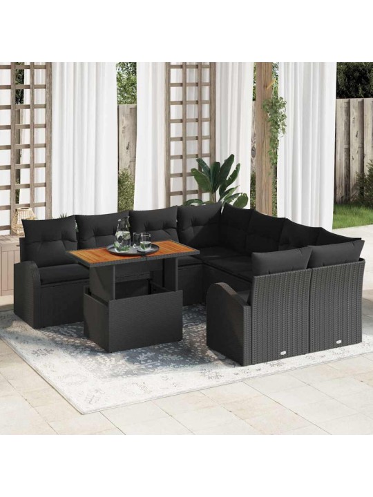 Dārza dīvānu komplekts ar spilvenu 9 pcs melna 100 x 55 x 73 cm