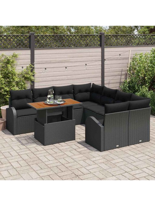 Dārza dīvānu komplekts ar spilvenu 9 pcs melna 100 x 55 x 73 cm