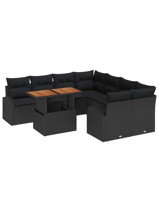 Dārza dīvānu komplekts ar spilvenu 9 pcs melna 100 x 55 x 73 cm