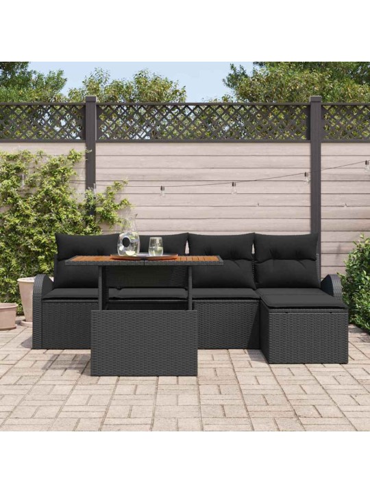 Dārza dīvānu komplekts ar spilvenu 6 pcs melna