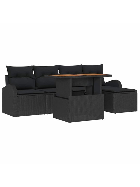 Dārza dīvānu komplekts ar spilvenu 6 pcs melna