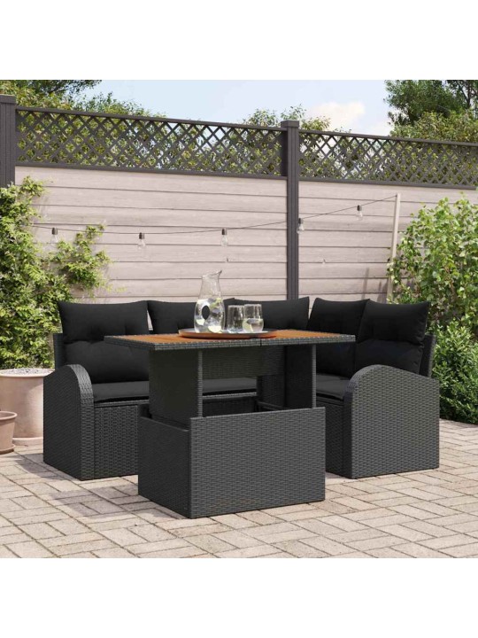 Dārza dīvānu komplekts ar spilvenu 5 pcs melna 100 x 55 x 73 cm