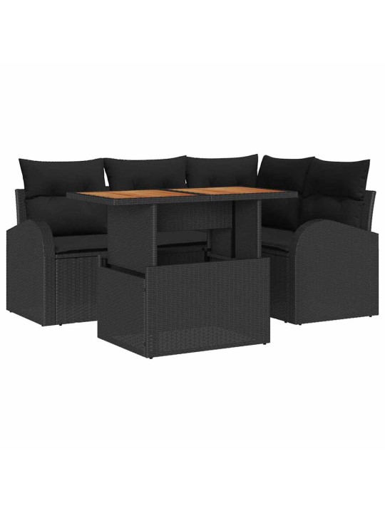 Dārza dīvānu komplekts ar spilvenu 5 pcs melna 100 x 55 x 73 cm
