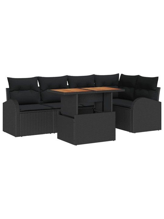 Dārza dīvānu komplekts ar spilvenu 6 pcs melna 100 x 55 x 73 cm