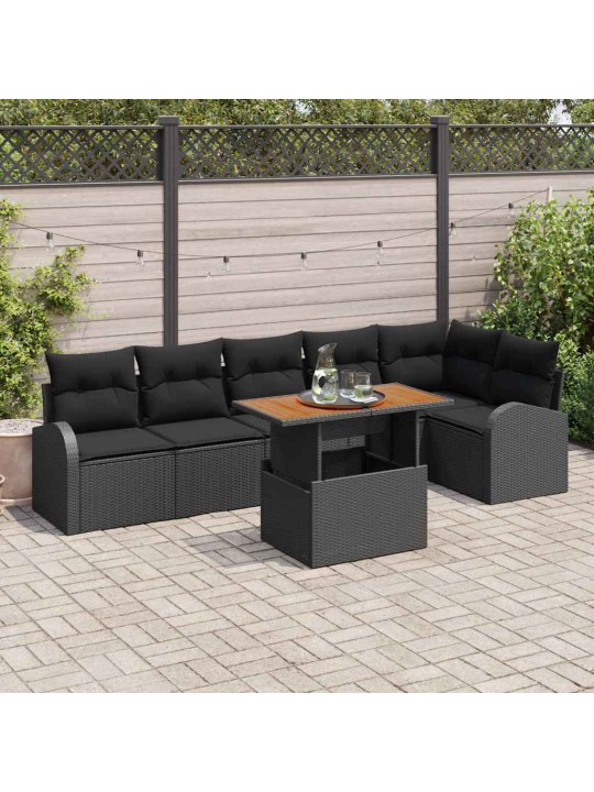 Dārza dīvānu komplekts ar spilvenu 7 pcs melna 100 x 55 x 73 cm