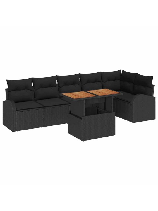 Dārza dīvānu komplekts ar spilvenu 7 pcs melna 100 x 55 x 73 cm