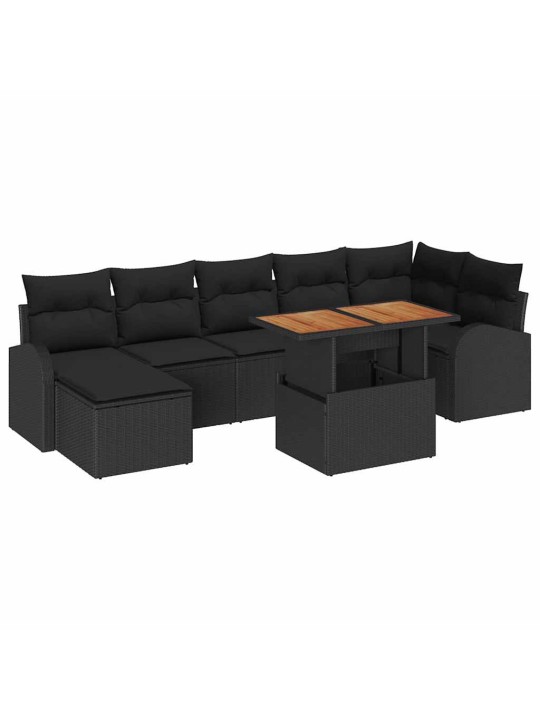 Dārza dīvānu komplekts ar spilvenu 8 pcs melna
