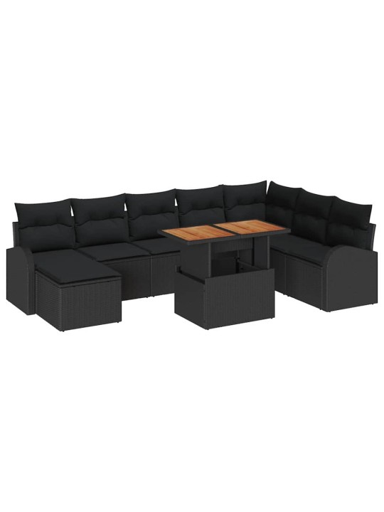 Dārza dīvānu komplekts ar spilvenu 9 pcs melna