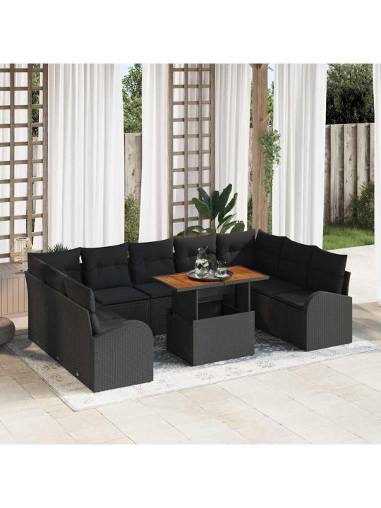Dārza dīvānu komplekts 10 pcs melna 100 x 55 x 73 cm