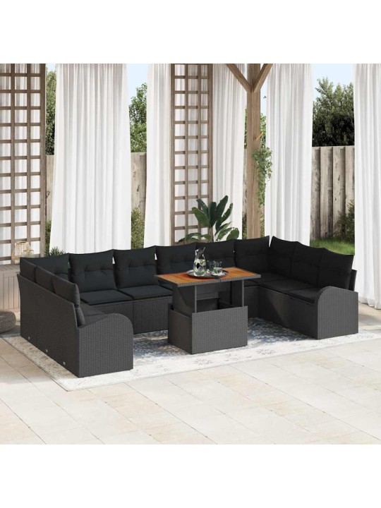 Dārza dīvānu komplekts 11 pcs melna 100 x 55 x 73 cm