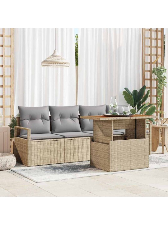 Dārza dīvānu komplekts ar spilvenu 5 pcs bēša un gaiši pelēka